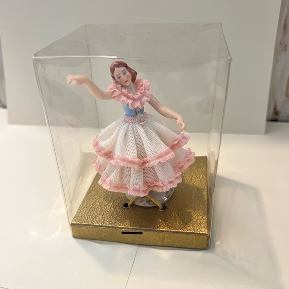 dresden Art Vintage Dresden Lace Girl Dancing Ballerina Pink And